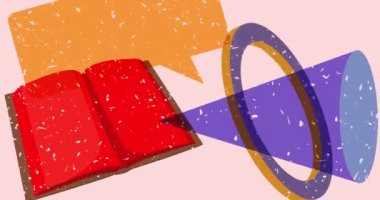 Geometrik şekilli Risograph kitabı ve konuşma balonu animasyonu oluşturur. Moda riso grafik tasarım videosunda nesne taşınıyor.
