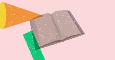 Geometrik şekilli Risograph kitabı ve konuşma balonu animasyonu oluşturur. Moda riso grafik tasarım videosunda nesne taşınıyor.