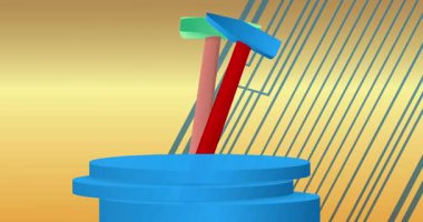 Çekiçle model ürün görüntüsü. Animasyon silindiri kaide podyumu. Sunum için sahne gösterisi videosu. En küçük geometrik biçimlerin taşınması.