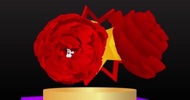 Rose 'la birlikte ürün tasarımı. Animasyon silindiri kaide podyumu. Sunum için sahne gösterisi videosu. En küçük geometrik biçimlerin taşınması.