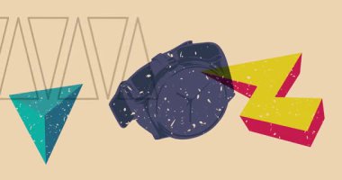 Risograph kol saati ve geometrik şekilli konuşma balonu animasyon. Moda riso grafik tasarım videosunda nesne taşınıyor.