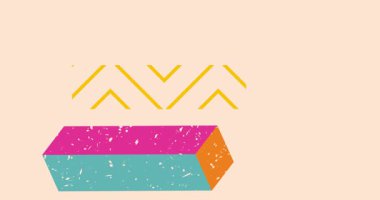 Risograph tarzı Nesne şekilleri. Geometri elementleri soyut doku. Büyük renkli geometrik animasyon. Moda riso grafik videosu.