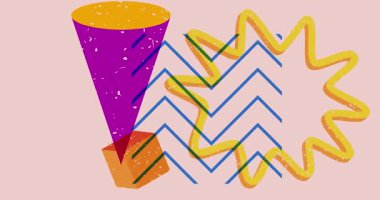 Risograf şekilleri. Geometri elementleri soyut doku. Büyük renkli geometrik animasyon. Moda riso grafik biçimi videosundaki nesne.