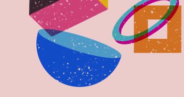 Risograf şekilleri. Geometri elementleri soyut doku. Büyük renkli geometrik animasyon. Moda riso grafik biçimi videosundaki nesne.