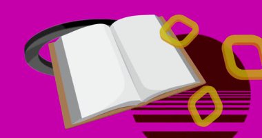 Geometrik grafik retro temalı arka plan videosu olan bir kitap. Minimum geometrik elementler Ders kitabı animasyonu. Klasik soyut şekiller reklam için resimleme.