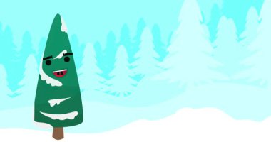 2025 numaralı Çam Ağacı Ormanı, karikatür bayramı kış ormanlık arazi hareketli ağaçlarla animasyonu.