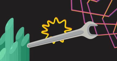 Geometrik grafik retro çalışma aracı temalı arka plan videosunu çalıştır. Minimum geometrik elementler animasyonu. Klasik soyut şekiller reklam için resimleme.