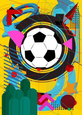 Futbol topu geometrik grafik retro temalı arka plan. Minimum geometrik elementler. Klasik soyut şekiller vektör illüstrasyonu.