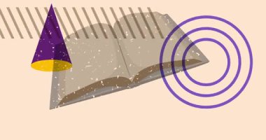 Geometrik şekilli Risograph Book animasyonu. Moda riso grafik tasarım videosunda nesne taşınıyor.