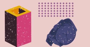 Geometrik şekilli Risograph kol saati animasyon. Moda riso grafik tasarım videosunda nesne taşınıyor.