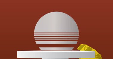 Kol saati olan bir ürün modeli. Animasyon silindiri kaide podyumu. Sunum için sahne gösterisi videosu. En küçük geometrik biçimlerin taşınması.