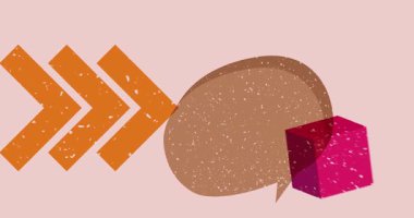 Risograph anahtarı ve geometrik şekilli konuşma balonu animasyonu. Moda riso grafik tasarım videosunda nesne taşınıyor.