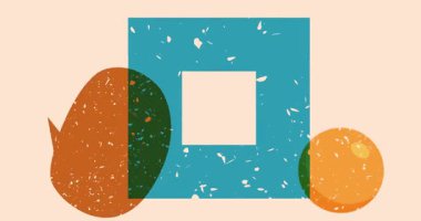 Risograph anahtarı ve geometrik şekilli konuşma balonu animasyonu. Moda riso grafik tasarım videosunda nesne taşınıyor.