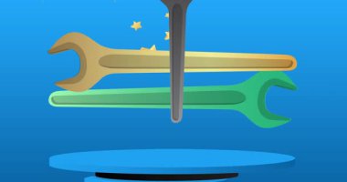 Wrench ile ürün modelleme. Animasyon silindiri kaide podyumu. Sunum için sahne gösterisi videosu. En küçük geometrik biçimlerin taşınması.