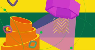 Basit soyut geometrik şekiller. Çoklu renkli grafiksel retro tema arkaplan animasyonu. En az meşgul geometrik ögeler videosu.