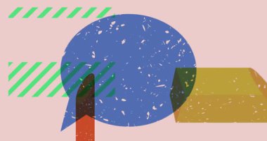 Geometrik şekilli Risograph konuşma balonu animasyonu. Moda riso grafik tasarım videosunda nesne taşınıyor.