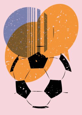 Geometrik şekilli konuşma baloncuklu Risograph Football Ball. Geometri elemanları ile modayı gösteren riso grafik desen tasarımı nesneleri.