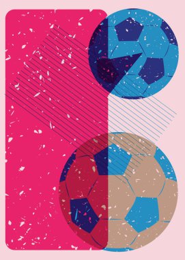 Geometrik şekilli konuşma baloncuklu Risograph Football Ball. Geometri elemanları ile modayı gösteren riso grafik desen tasarımı nesneleri.