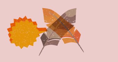 Geometrik şekilli Risograph Feather ve konuşma balonu animasyon. Moda riso grafik tasarım videosunda nesne taşınıyor.