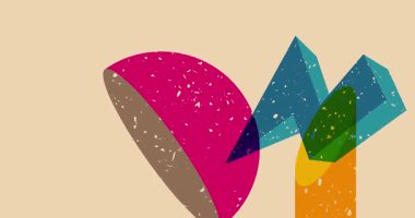 Renkli geometrik şekiller animasyon. Moda riso grafik tasarımlı nesne. Geometri ögeleri soyut risograph doku tarzı video.