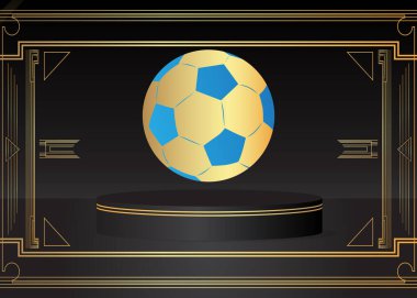Futbol topuyla maket ürün sergisi. Vektör silindirli kaide podyumu. Sunum için sahne gösterisi. En küçük geometrik biçimler.