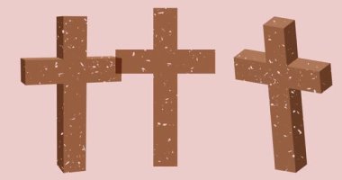 Risograph Religion haçı, Haç ve geometrik şekilli konuşma balonu animasyonu. Moda riso grafik tasarım videosunda nesne taşınıyor.