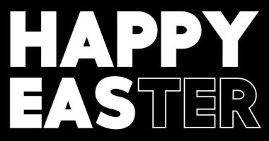 Mutlu Paskalyalar siyah beyaz selamlaşma metinleri. Tatil Animasyonu, 4K Video Hareketi Grafiği. Kutlama Çizgi Film Teması.