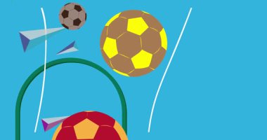 Geometrik grafik geçmişe dönük spor temalı futbol topu videosu. Minimum geometrik elementler animasyonu. Klasik soyut şekiller reklam için resimleme.