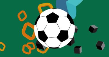 Geometrik grafik geçmişe dönük spor temalı futbol topu videosu. Minimum geometrik elementler animasyonu. Klasik soyut şekiller reklam için resimleme.