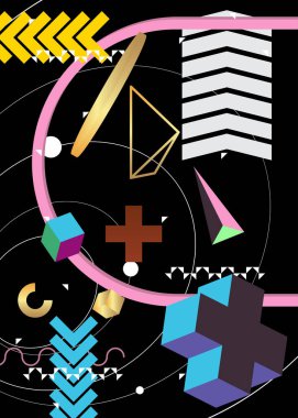 Geometrik grafik retro tema kapağı. Minimum geometrik elementler poster tasarımı. Poster pankartı için klasik soyut şekiller şablonu.