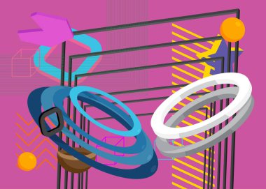 Metin için yeri olan geometrik grafik retro teması. Minimum geometrik elementler çerçevesi. Reklam için klasik soyut şekiller vektör illüstrasyonuName.