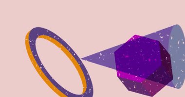 Risograph Büyüteç ve geometrik şekilli konuşma balonu animasyonu. Moda riso grafik tasarım videosunda nesne taşınıyor.