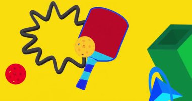 Pickleball geometrik grafik retro spor temalı arka plan videosu. Minimum geometrik elementler animasyonu. Klasik soyut şekiller reklam için resimleme.