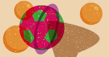 Risograph futbol topu ve geometrik şekilli konuşma balonu animasyon. Moda riso grafik tasarım videosunda nesne taşınıyor.