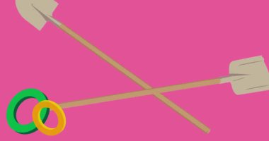 Maça geometrik grafik retro kürek temalı arka plan videosu. Minimum geometrik elementler animasyonu. Klasik soyut şekiller reklam için resimleme.