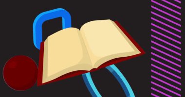 Kitap geometrik grafik retro eğitim temalı arka plan videosu. Minimum geometrik elementler animasyonu. Klasik soyut şekiller reklam için resimleme.