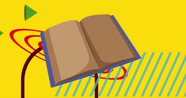 Kitap geometrik grafik retro eğitim temalı arka plan videosu. Minimum geometrik elementler animasyonu. Klasik soyut şekiller reklam için resimleme.