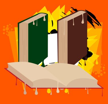 Kitap grafitisi. Soyut modern sokak sanatı dekorasyonu kentsel resim tarzında gerçekleştirildi.