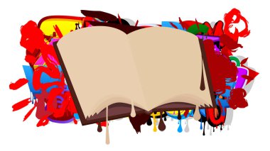 Kitap grafitisi. Soyut modern sokak sanatı dekorasyonu kentsel resim tarzında gerçekleştirildi.