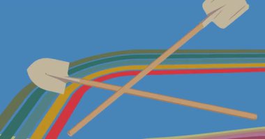 Spade ile 70 'lerin Retro Arka plan animasyonu. Harika Kürek 1970 'lerin sanat videosu. Minimalist Vintage tasarımı, eski moda renk çizimi.