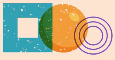 Renkli geometrik şekiller animasyon. Moda riso grafik tasarımlı nesne. Geometri ögeleri soyut risograph doku tarzı video.