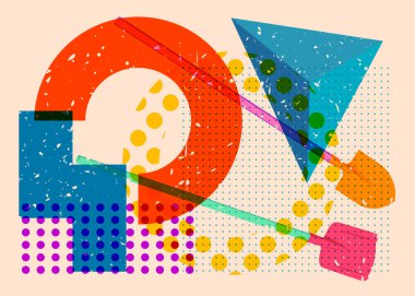 Risograph Spade, geometrik şekilli kürek. Geometri elemanları ile modayı gösteren riso grafik desen tasarımı nesneleri.