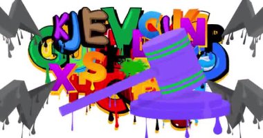 Gavel Graffiti etiket animasyonu. Soyut modern sokak sanatı video dekorasyonu şehir boyama tarzında gerçekleştirildi.
