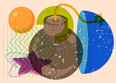 Geometrik şekilli Risograph Bomb. Geometri elemanları ile modayı gösteren riso grafik desen tasarımı nesneleri.