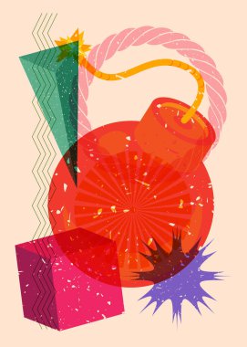 Geometrik şekilli Risograph Bomb. Geometri elemanları ile modayı gösteren riso grafik desen tasarımı nesneleri.