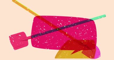 Geometrik şekilli maça, kürek ve konuşma balonu animasyonu. Moda riso grafik tasarım videosunda nesne taşınıyor.