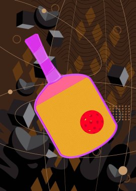 Pickleball geometrik grafik retro temalı arka plan. Minimum geometrik elementler. Klasik soyut şekiller vektör illüstrasyonu.