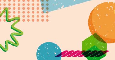 Renkli geometrik şekiller animasyon. Moda riso grafik tasarımlı nesne. Geometri ögeleri soyut risograph doku tarzı video.