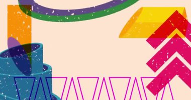 Renkli geometrik şekiller animasyon. Moda riso grafik tasarımlı nesne. Geometri ögeleri soyut risograph doku tarzı video.