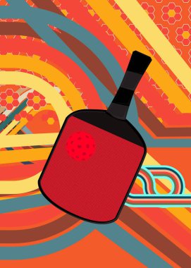 Pickleball 'la 70' lerin geçmişi. Muhteşem Spor 1970 'lerin sanat şablonu. Minimalist Vintage tasarım posteri. Eski moda renkli sanat eserleri.